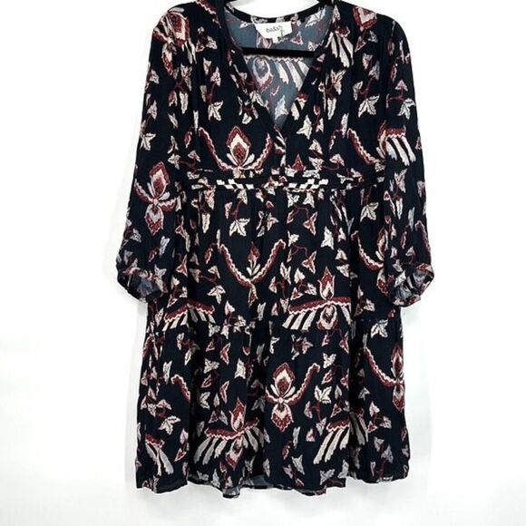 Ba&Sh Boho Blue Calix 3/4 Sleeve Pleated Tunic Mini Dress Small - Picture 2 of 15